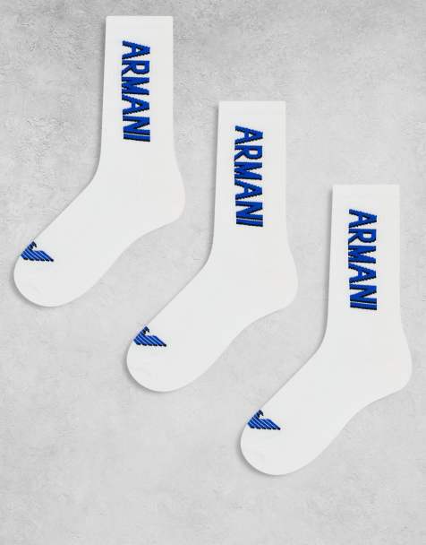 Emporio Armani – Bodywear – 3er-Pack Crew-Socken in Weiß mit Logo - view 1