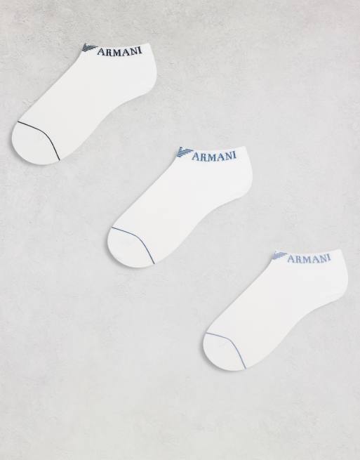 Emporio Armani – Bodywear – 3er-Pack Sneaker-Socken in Weiß mit Logo