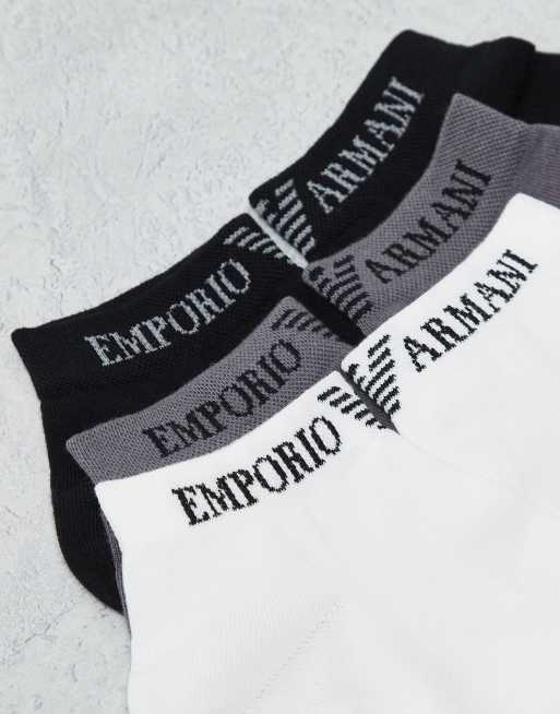 Emporio Armani – Bodywear – 3er-Pack Sneakersocken in Weiß/Schwarz und Grau , 2 von 3