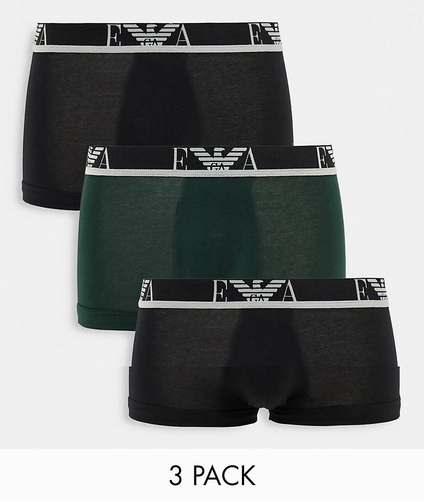 Emporio Armani – Bodywear – 3er-Pack Unterhosen in Schwarz/Grün mit Monogrammen-Mehrfarbig