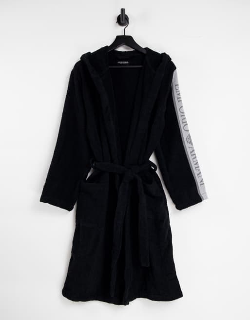 Emporio Armani - Bodywear - Badjas met bies op de mouw in zwart