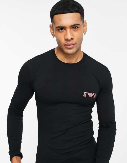 Emporio Armani Bodywear bold monogram long sleeve top in black | ASOS