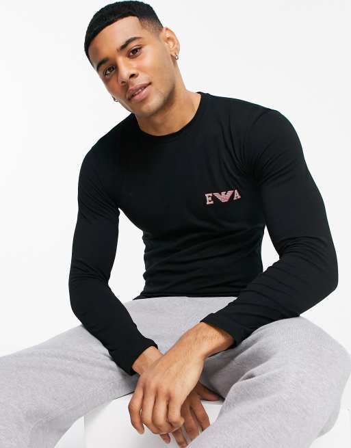 Emporio Armani Bodywear bold monogram long sleeve top in black | ASOS