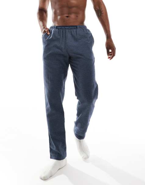 Emporio Armani Bodywear branded waistband sleep pants in navy brushed check - view 1