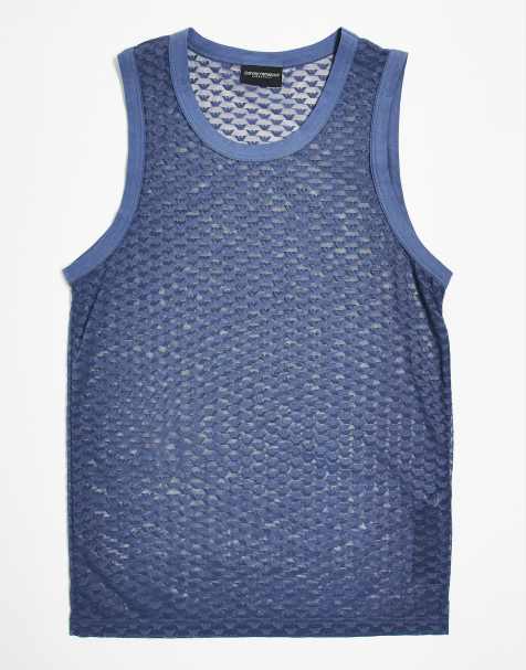Emporio Armani - Bodywear - Canotta in rete blu con logo in coordinato - view 1