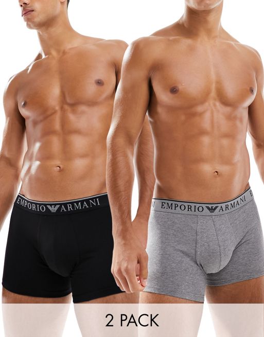 Emporio Armani - Bodywear - Confezione da 2 paia di boxer aderenti blu navy e grigi