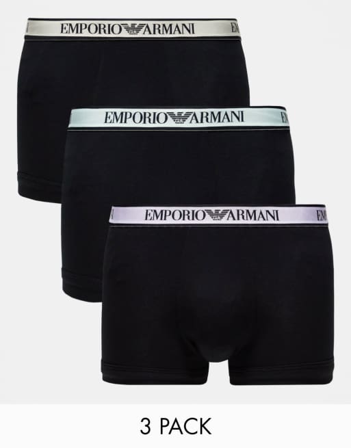 Emporio Armani - Bodywear - Confezione da 3 boxer aderenti blu navy con fascia in vita colorata