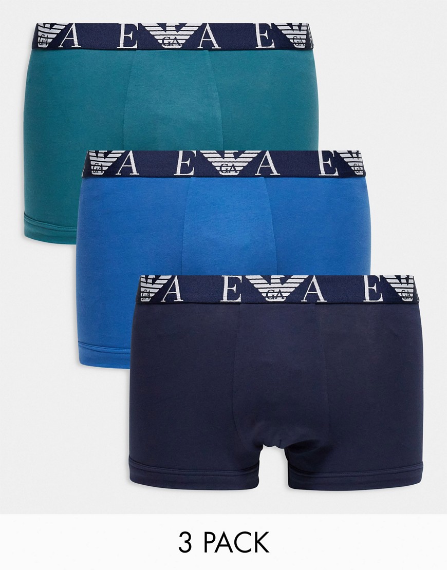 emporio armani - bodywear - confezione da 3 paia di boxer aderenti blu con logo