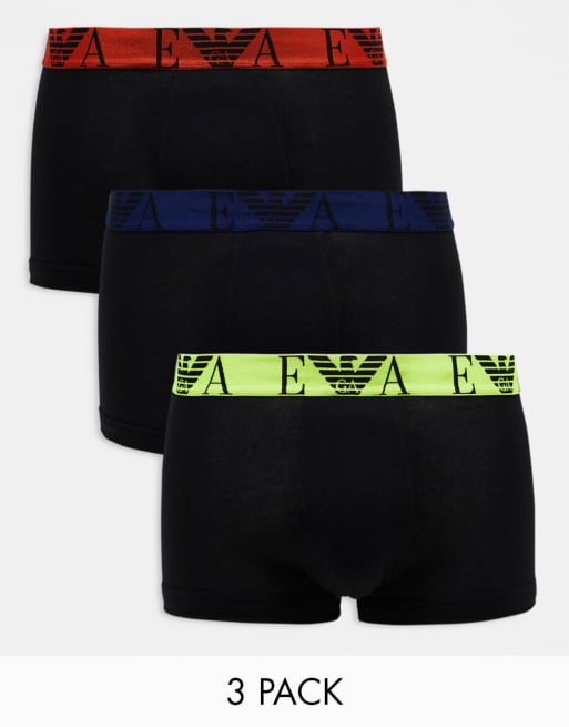 Emporio Armani - Bodywear - Confezione da 3 paia di boxer aderenti neri con elastico in vita colorato