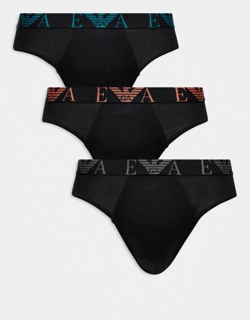 Emporio Armani - Bodywear - Confezione da 3 slip neri con monogramma vistoso