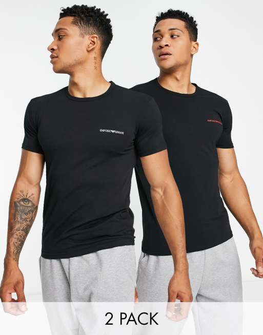 Emporio Armani bodywear core logo 2 pack t-shirts in black | ASOS