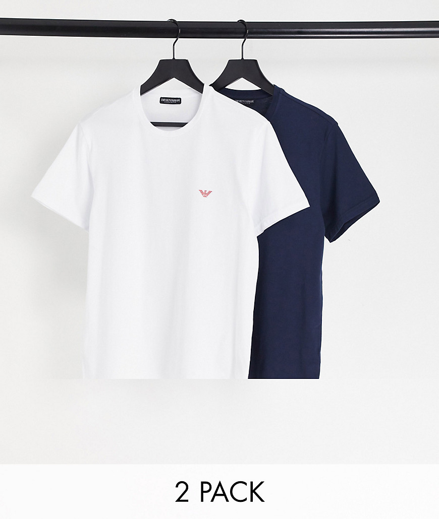 Emporio Armani bodywear core logo 2 pack t-shirts in white/black-Multi