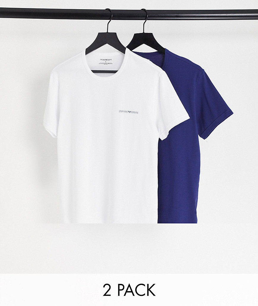 emporio armani bodywear core logo 2 pack t-shirts in white/navy-multi