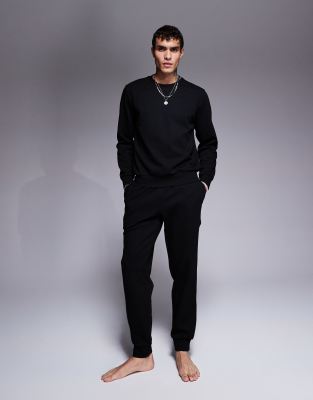 Emporio Armani Bodywear crew neck textured sweatpants in black - part of a set