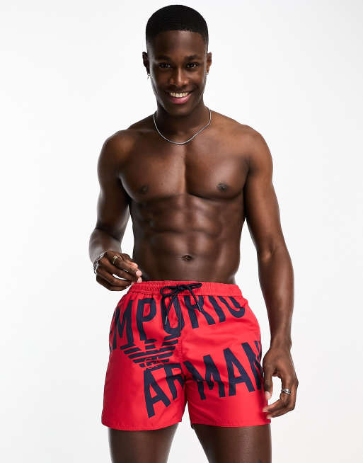 Emporio Armani – Bodywear – Czerwone szorty kąpielowe z dużym logo