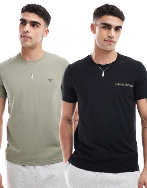 Emporio Armani Bodywear – Endurance – 2er-Pack Lounge-T-Shirts in Schwarz und Beige mit Logo