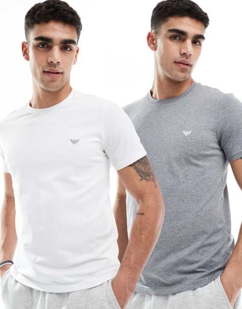 Emporio Armani Bodywear – Endurance – 2er-Pack Lounge-T-Shirts in Weiß und Grau mit Logo - view 1