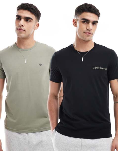 Emporio Armani - Bodywear - Endurance - Pakke med 2 lounge-T-shirts med logo i sort og beige - view 1