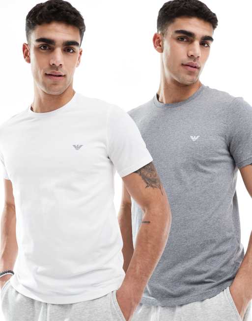 Emporio Armani - Bodywear - Endurance - Set van 2 lounge T-shirts met logo in wit en grijs