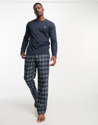 Emporio Armani Bodywear long sleeve top and check trousers pyjama set in navy - ASOS Price Checker