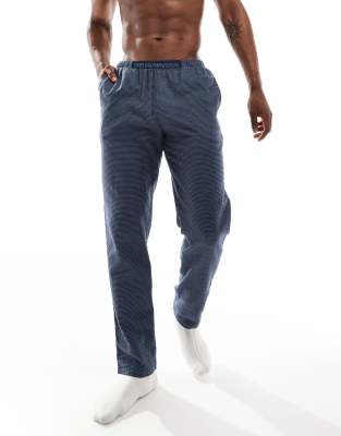 Emporio Armani – Bodywear – Gebürstete, karierte Schlafanzughose in Marineblau mit Markenlogo auf dem Bund 