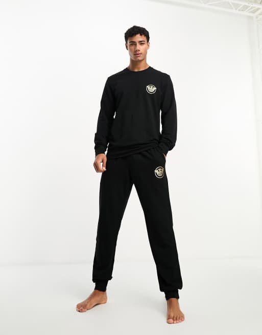 Emporio Armani Bodywear gold logo sweat and jogger lounge set in