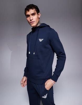 Emporio Armani bodywear hoodie with chest logo detail in Navy - part of a set