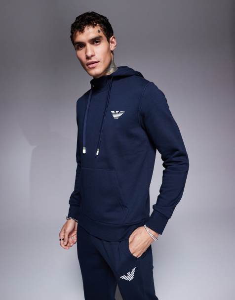 Emporio Armani Bodywear hoodie with chest logo detail in navy (part of a set) - view 1