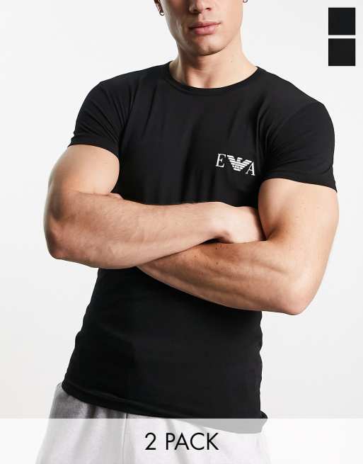 Emporio Armani Bodywear logo 2 pack t shirts in black ASOS