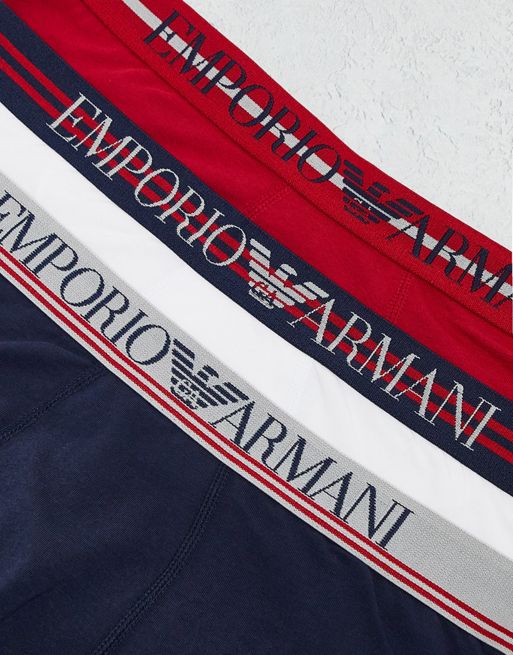 Logo-waist solid trunks 3-pack, Emporio Armani