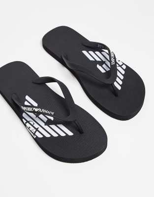 Emporio Armani Bodywear logo flip flops in black