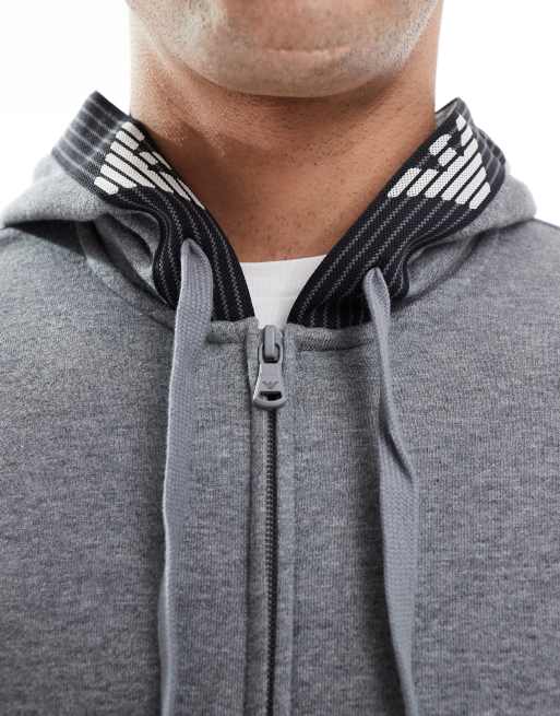 Emporio Armani Bodywear logo lounge zip hoodie in heather