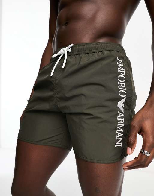 Emporio Armani Bodywear logo swim shorts in khaki ASOS