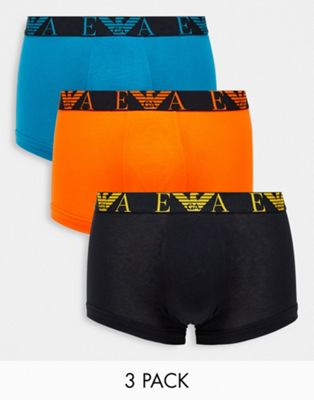 Emporio Armani Bodywear logo waistband 3 pack trunks in multi