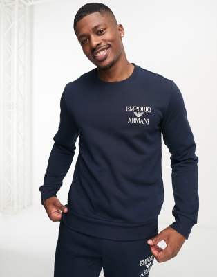 Armani Exchange Emporio Armani Bodywear Long Sleeve T-shirt And Pants Pajama Set In Navy