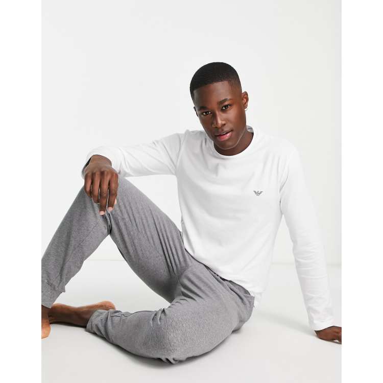 Emporio Armani Bodywear long sleeve top and lounge joggers in white and  grey | ASOS