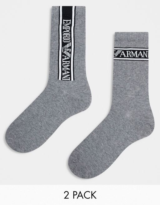 Emporio Armani - Bodywear - Lot de 2 paires de chaussettes de sport à logo - Gris