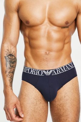 Sous-vêtements Emporio Armani - Bodywear - Lot de 2 slips à logo contrastant - Bleu/bleu marine