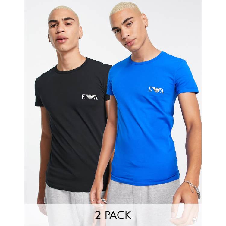 Emporio Armani Bodywear Lot de 2 t shirts a monogramme Noir bleu ASOS