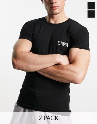 Emporio Armani Bodywear logo 2 pack t-shirts in black - ASOS Price Checker