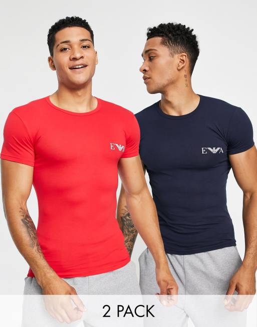 Emporio Armani Bodywear Lot de 2 t shirts monogrammes Bleu marine rouge ASOS