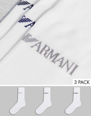 Chaussettes Emporio Armani - Bodywear - Lot de 3 paires de chaussettes à logo texte - Blanc