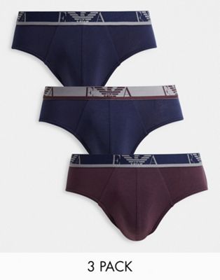 Sous-vêtements et chaussettes Emporio Armani - Bodywear - Lot de 3 slips à monogramme - Bleu marine/bordeaux