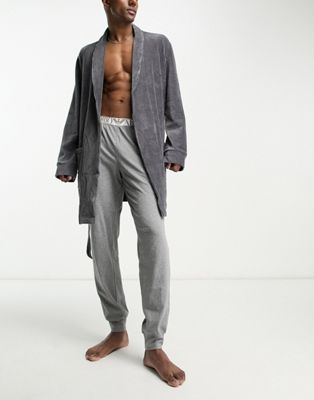 Emporio Armani Bodywear lounge ribbed velour short night robe in grey