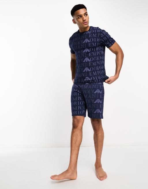 Emporio Armani – Bodywear – Lounge-Shorts in Marineblau mit Logomuster