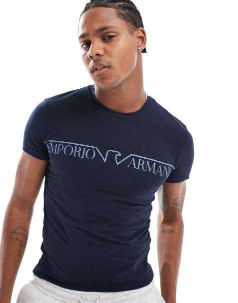Emporio Armani - Bodywear - Lounge-T-shirt met logo in marineblauw - view 1