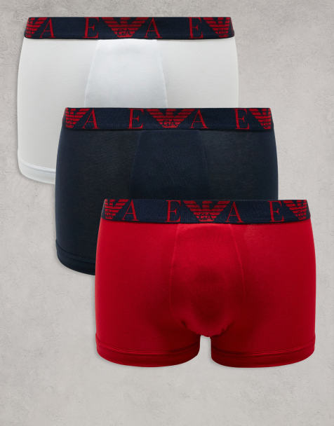 Emporio Armani – Bodywear – Marinblå, röda och vita, olikfärgade trunks, 3-pack - view 1