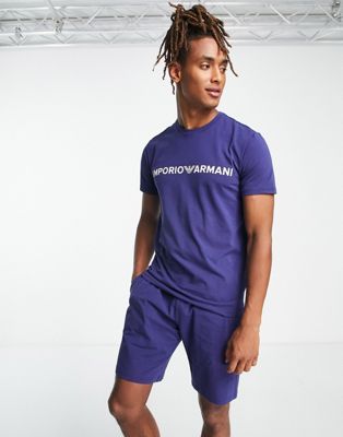 Emporio Armani bodywear megalogo lounge short set in blue