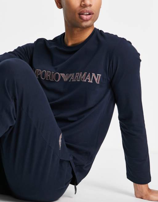 Emporio Armani Bodywear megalogo pajama set in navy | ASOS