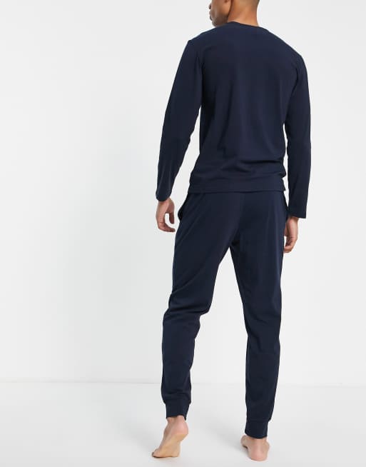 Emporio Armani Bodywear megalogo pajama set in navy | ASOS